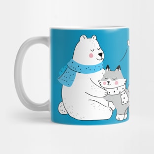 Winter polar bear hugging littles animals Mug